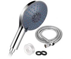 Soffione Doccia con 1.5m Tubo, Soffione Doccia di Grandi Dimensioni (15cm di diametro), Doccetta ad Alta Pressione a Risparmio Idrico, 7 Modelli di Spray per Bagno Massaggio Spa