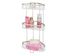 mDesign Pratico portaoggetti doccia ad angolo – Portasapone, porta shampoo e bagnoschiuma con tre ripiani – Porta accessori doccia in metallo – argento opaco