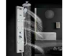 AWorddy Colonna Doccia Idromassaggio con Miscelatore Moderne Pannello Doccia con Regolabile Soffione,Doccetta a 3 Funzione per Vasca Bagno