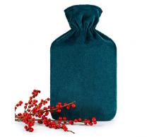 Blumtal Frido Borsa Acqua Calda Peluche da 1,8L, Fodera in Peluche Morbida, Boule Acqua Calda, Borsa Acqua Calda per Dolori (Verde)