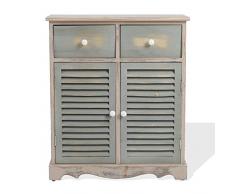 Rebecca Mobili Credenza Armadietto 2 Cassetti 2 Ante Legno Paulownia Marrone Verde Vintage Camera Bagno Salotto (Cod. RE4341)