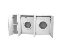 Ve.Ca. Mobile lavanderia con ante Riga 175 cm in legno, copri lavatrice/asciugatrice, diversi colori, anche su misura, bagno (Bianco frassinato)