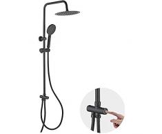 Ibergrif M20706B Colonna Doccia Senza Rubinetto Nero con Soffioni Doccia e Doccetta con Tubo Flessibile Colonna Doccia Senza Miscelatore Nero Doccia Colonna Soffione Set Doccia con Soffione e Doccetta