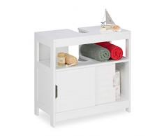 Relaxdays Mobile Sottolavabo per Bagno, HxLxP: 60,5x60x30cm, 2 Scomparti con Anta e Copricolonna, Copri Sifone, Bianco, Materiale: Legno, 1 pz