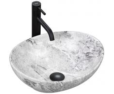 VBChome Lavabo 41 x 35 cm, in ceramica, motivo pietra, grigio marmo, piccolo lavabo a mano, lavabo da appoggio per ospiti (modello 2)