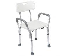 Ikodm - Sgabello da doccia in alluminio, regolabile in altezza, antiscivolo, con braccioli e schienale, per persone che necessitano di assistenza e cure