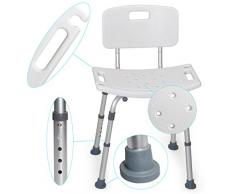 MedX5 (Upgrade 2019) Sgabello per doccia regolabile in altezza, Sedia da bagno con schienale, sgabello da bagno, carico massimo: 135kg con rinforzi trasversali EXTRA