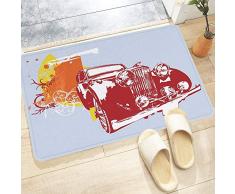 Tappetino da Bagno Antiscivolo,Automobili, collezionisti di auto depoca classiche dettagliate disegno del ve,Tappetini per Il Bagno Vasca Doccia WC Tappeto da Terra in Microfibra Assorbente 60x100 cm