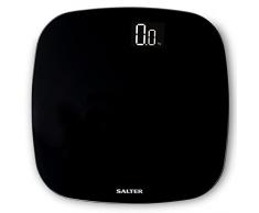 Salter 9221 BK3R Bilancia da bagno ricaricabile Eco, vetro temperato sottile, display digitale LCD, facile lettura, bilancia pesapersone compatta,180 kg, nero