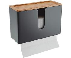 Dispenser per Carta Asciugamani in Legno - Porta Salviette da Parete e da Tavolo per Tovaglioli Piegati a C, a Z ed Intercalati (Bamboo Naturale, Standard)(Nero, Top)