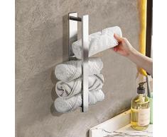 Porta Asciugamani Bagno, JINWCISM Accessori Bagno Senza Forare Portasciugamani da Parete, Porta Salviette Bagno Adesivo Acciaio Inossidabile 40cm