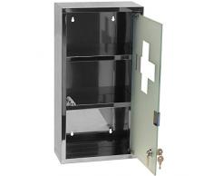 armadietto medicinali in metallo 3 ripiani sportello vetro temperato satinato 2 chiavi ganci per appendere 25x12x48 cm