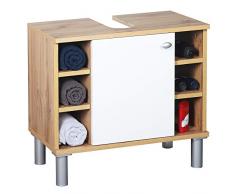 RICOO WM100-EW-W Mobile Bagno 60x54x32cm Mobiletto sotto-lavabo Armadio salvaspazio Arredamento Copricolonna Legno Rovere Marrone Porta Bianca