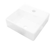 vidaXL Lavandino Bagno in Ceramica Bianca Quadrato con Foro Rubinetto Lavello