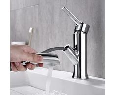 Rubinetto Bagno Lavabo con Doccetta Estraibile, Miscelatore Bagno Estraibile in Ottone, Rubinetti Monocomando Regolazione a Caldo e Freddo, Aeratore Rimovibile, Cromato