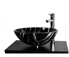 Home Supplies - Lavabo in vetro da bagno con piano di appoggio, effetto marmo, bianco e nero