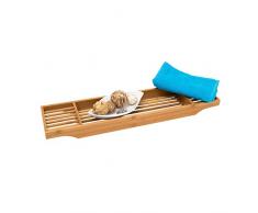 Relaxdays Mensola Vasca da Bagno per Accessori, Bambù, Marrone, con 3 scomparti e 70 cm di larghezza, con le seguenti misure HBT: 5,5, x 70 x 16,5 cm