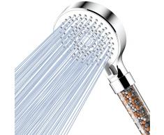 Magichome Soffione Doccia Anticalcare, Doccia Soffione 5 Getti Spray Soffione Doccia Alta Pressione Doccino per Doccia Soffione Doccia con Filtrazione a 3 Strati e Pietre Aggiuntive, Bianco