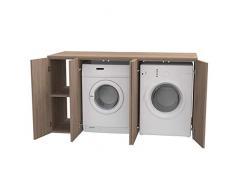 Ve.Ca. Mobile lavanderia con ante Riga 175 cm in legno, copri lavatrice/asciugatrice, diversi colori, anche su misura, bagno (Noce)