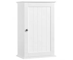 Yaheetech Mobile da Muro, Mobiletto Pensile Bagno cona Anta e Ripiano Regolabile, Armadietto da Parete, Mobile Sospeso Bianco