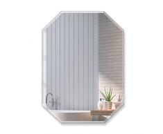 YOSHOOT Specchio da Bagno Ottagonale da Parete, Specchio da Doccia Classico Senza Cornice con Bordi Smussati (50 cm x 40 cm)