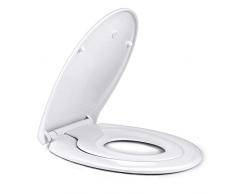 Forma O Sedile WC per Famiglie con Adattatore Bambino e Coperchio Integrati Chiusura Rallentata Slow Down Muto Coprivaso Bianco Amzdeal Copriwater