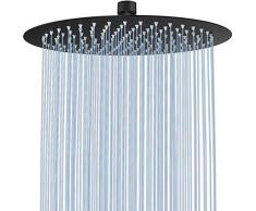 Rozin, doccia a pioggia, rotonda, 30 cm, a incasso, in acciaio inox, ultra sottile, con ugelli anticalcare, colore: nero