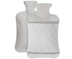 WD&CD Borsa Acqua Calda 2L, Borsa dellacqua Calda con Copertura in Peluche, Grande Capienza Bottiglia dacqua Calda in Gomma per Alleviare Il Dolore, Schiena, Collo e Spalle e Calde Notti - Grigio
