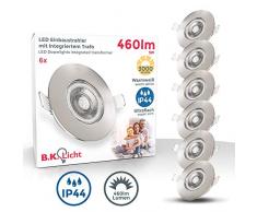 Faretti LED da incasso ultrapiatti IP44, LED integrati 5W, diametro foro 68mm, faretti per bagno ultrasottili da soffitto, luce calda 3000K, 460Lm, set da 6, rotondi, plastica color nichel opaco 230V