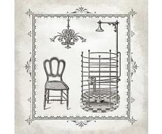TELA-ARROTOLATA.Babbitt-Gwendolyn-Cm_35_X_35-La-vasca-e-Chandelier-II-grigio-nero-bianco-crema-vasca-vasca-da-bagno-con-doccia-lampadario-epoca-effimeri-bagno-bagno-schizzo-vittoriana,-Soggetto-Bagno