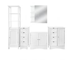 ML-Design Set di Mobili Arredo da Bagno 5 Pz Armadietto Pensile Specchiera Mobiletto Sottolavabo con 2 Ante Armadio Alto con Ripiani Cassettiera Salvaspazio Stile Country in Truciolato MDF Bianco
