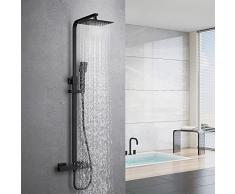 Heilmetz Colonna doccia con miscelatore termostatico nero opaco, Doccetta + asta doccia regolabile + soffione 20x20cm, Colonna doccia Set doccia