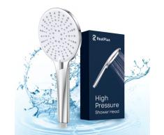 RealPlus Soffione doccia, Doccia ad Alta Pressione a Risparmio Idrico, 5 Tipi di Massaggio, Grande Pannello da 12 cm, Beccuccio in Silicone, Antiruggine, Nessuna Perdita, Bagno per Animali