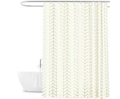 aceyoon Tenda Doccia Antimuffa 180x200cm, Tenda da Bagno in PEVA con 6 Magneti, Impermeabile Tenda Vasca con 12 Ganci, Shower Curtain per Doccia e Bagno (Bianco+Oro)