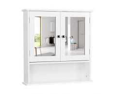 Yaheetech Armadietto Bagno con Specchio Mobiletto da Muro Pensile Sospeso Mobile da Parete con 2 Ante Salvaspazio Bianco 56 × 13 × 58 cm