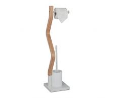 Relaxdays Piantana Portarotolo e Scovolino, Portascopino, WC, Bagno, Acciaio e MDF, HLP 75x18,5x18,5 cm, Bianco Naturale