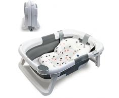 Vaschetta Bagnetto Neonato, Vasca Da Bagno Pieghevole Con Tappetino, Vasca Pieghevole Per Neonati Da 0 a 24 Mesi, Appendibile, Pieghevole, Salvaspazio, Grigio