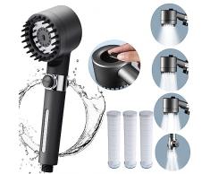 Soffione doccia ad alta pressione, soffione doccia portatile filtrato con pulsante di arresto dellacqua, doccia a 4 modalità di spruzzo con spazzola massaggiante , per SPA, bagno.
