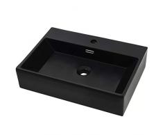 vidaXL Lavandino con Foro Rubinetto Ceramica Nero Lavabo Lavello per Bagno