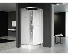 MARWELL - Doccia completa White Oasis 90 x 90 x 210 cm, doccia rotonda con ingresso frontale, box doccia con profili in alluminio, altezza di ingresso 15 cm