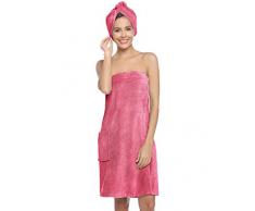 Zexxxy Donna Biologico Turco Cotone Regolabile Chiusura Doccia Termale e Avvolgere Il Bagno Fuxia S