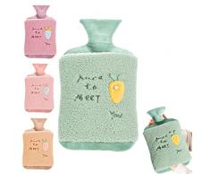 Borsa Acqua Calda, 2L Borsa dellAcqua Calda, Grande Boule Acqua Calda con Copertura Morbida in Peluche, Hot Water Bag, per Alleviare Il Dolore, Schiena, Collo E Spalle E Calde Notti (verde)