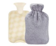 Lunriwis Borse Acqua Calda, 2L Grande Capienza Borsa dellacqua Calda con Peluche Morbida Copertura, Boule Acqua Calda per Dolori e Febbre Alleviare il Dolore- Grigio