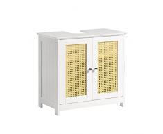 SoBuy Mobiletto per lavandino bagno Mobile sotto lavabo con 2 ante senza lavandino Bianco e Naturale, 60x35x58 cm, BZR72-W