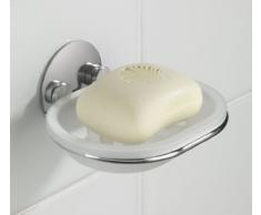 Wenko Turbo-Loc Portasapone, Fissaggio Senza Trapano, Acciaio, Polipropilene, 11 x 6 x 13 cm, Cromo/Bianco