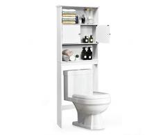 COSTWAY Mobile Bagno Sopra Water WC Lavatrice Asciugatrice, Armadietto Salvaspazio Legno