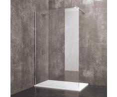 Parete Doccia Fissa Walk In Cabina Box Bagno Con Barra Stabilizzatrice Anta In Cristallo Temperato Trasparente da 8 mm Reversibile Profilo A Muro In Alluminio Anodizzato Praia (140 x 195 Cm)