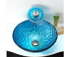 FFJTS Lavabo rotondo in vetro temperato per bagno - Sky Blue