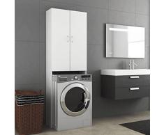 Wakects Mobile per Lavatrice Salvaspazio, Armadio per Lavatrice con Ante e 3 Scomparti, Scaffale sopra Lavatrice e WC, Truciolato, 64 x 25,5 x 190 cm, Bianco