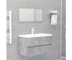 WIFESE Set Mobili da Bagno 2 Pz Grigio Cemento in Truciolato Mobile Sottolavabo Spazio Aggiuntivo Armadio da Bagno Aspetto Ordinato Mobile Lavabo Robusto Facile da Pulire e da Installare